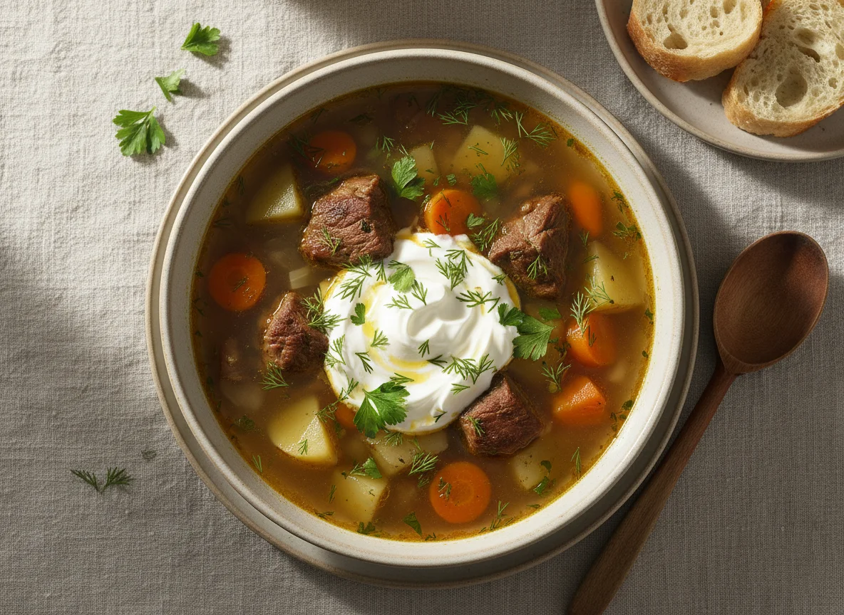 Beef Broth with Vegetables and Sour Cream photo