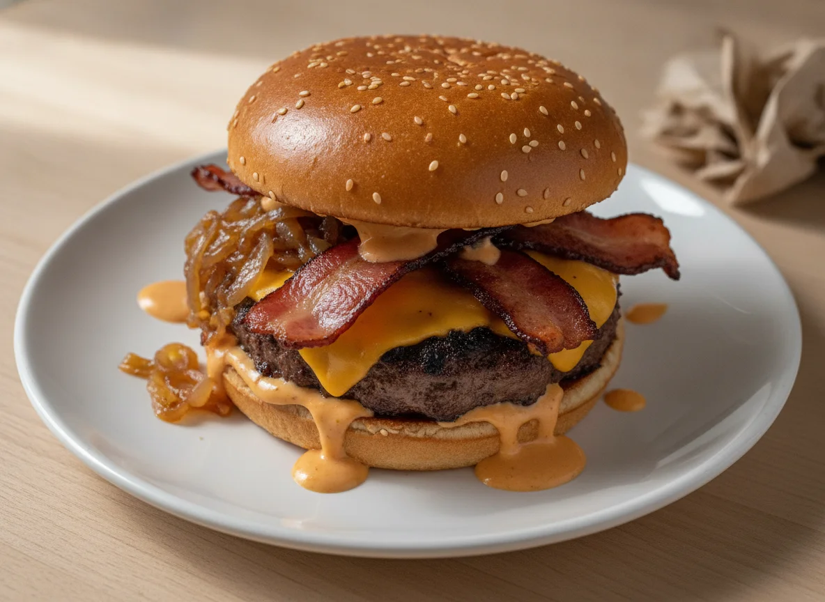 Beef Burger with Bacon and Cheese photo