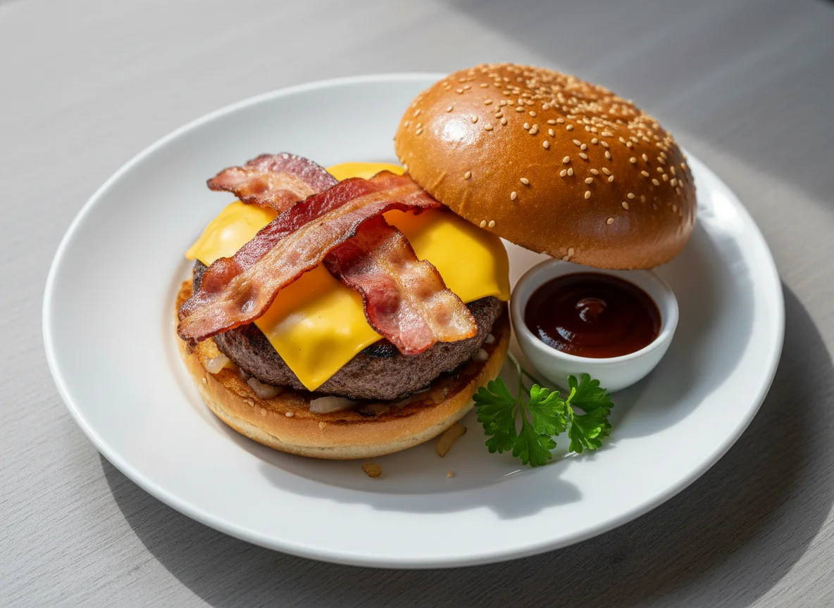 Beef Burger with Cheese and Bacon photo