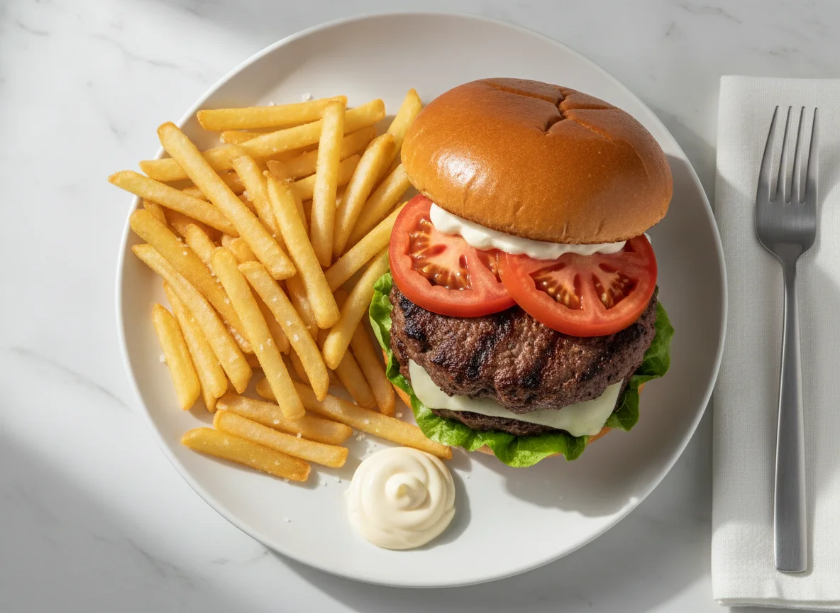 Beef Burger with French Fries photo