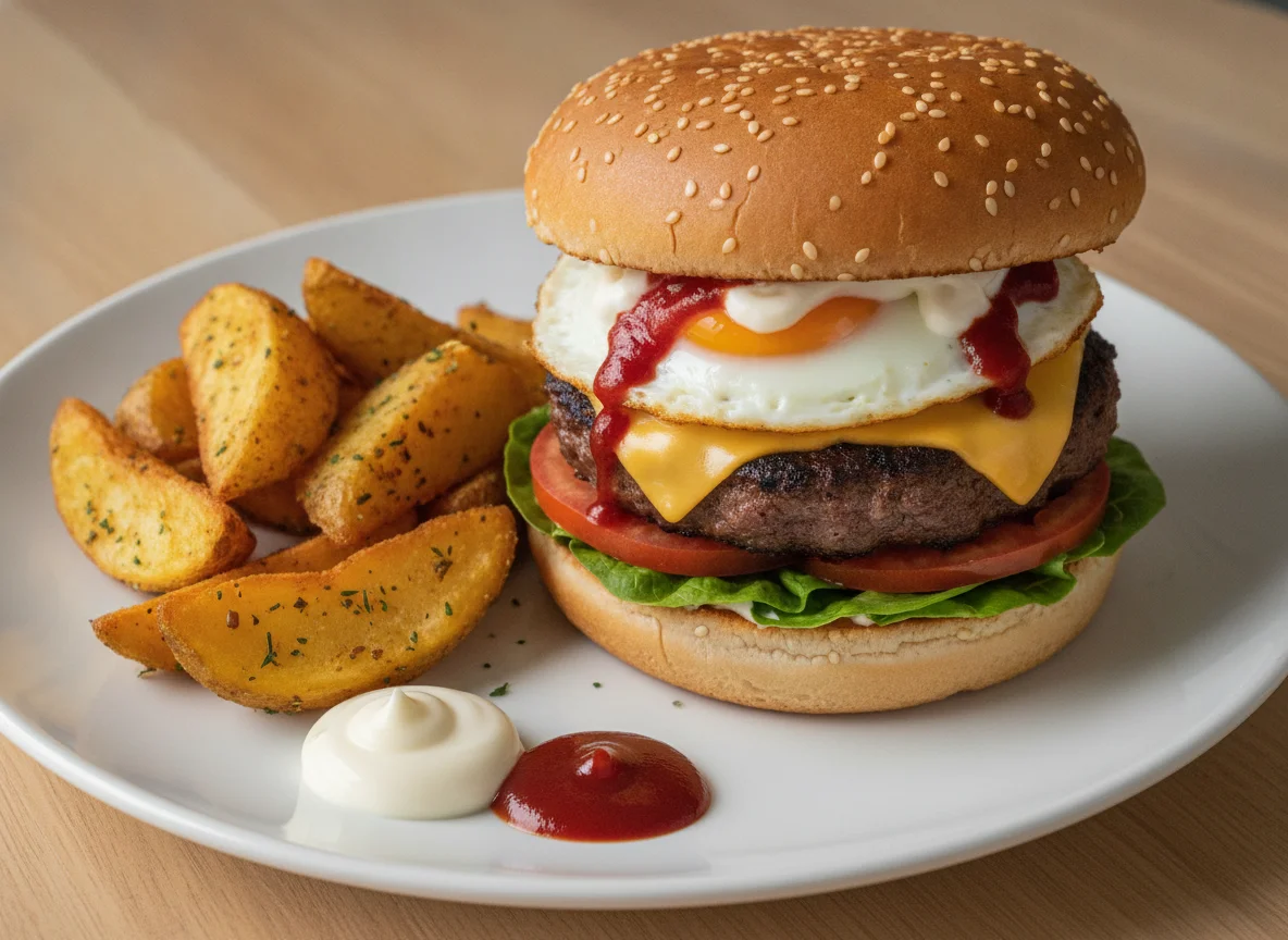 Beef Burger with Potato Wedges photo