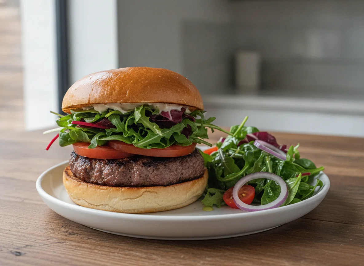Beef Burger with Salad photo