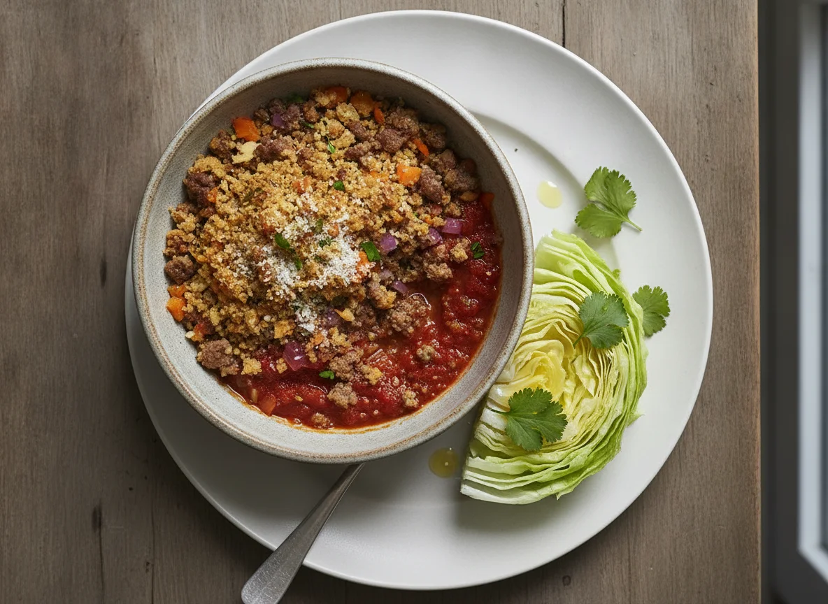 Beef Crumble with Iceberg Salad photo