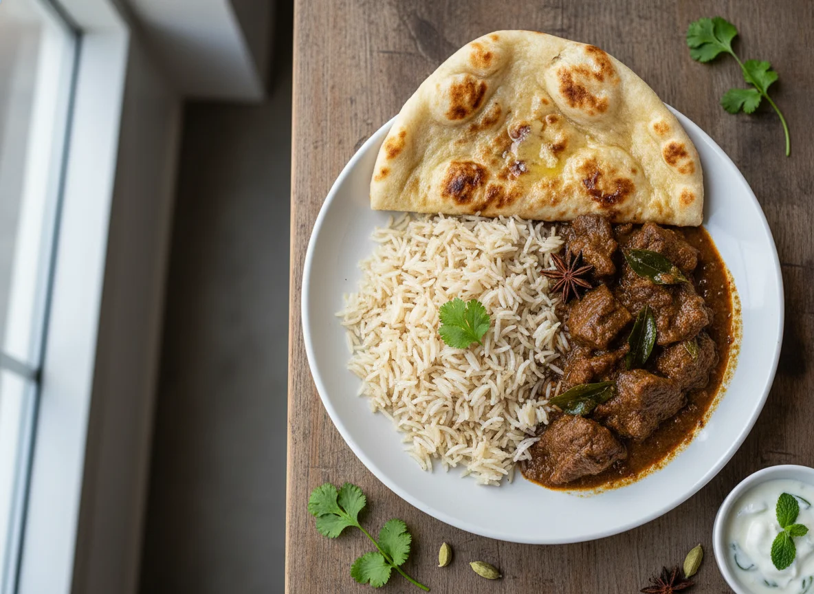 Beef Curry with Rice and Naan photo
