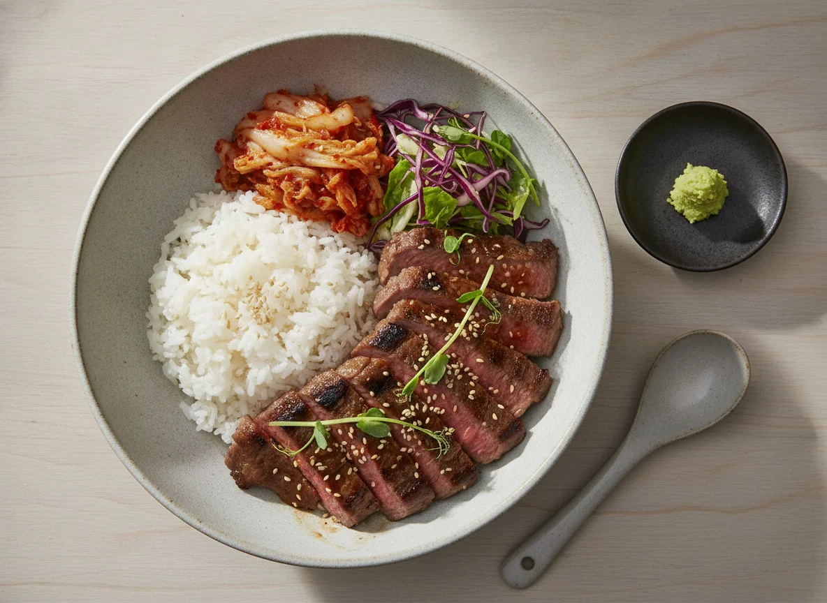 Beef Donburi with Kimchi and Wasabi photo