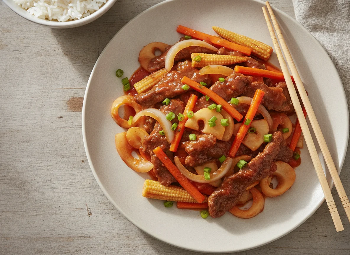 Beef in Sweet and Sour Sauce with Vegetables photo