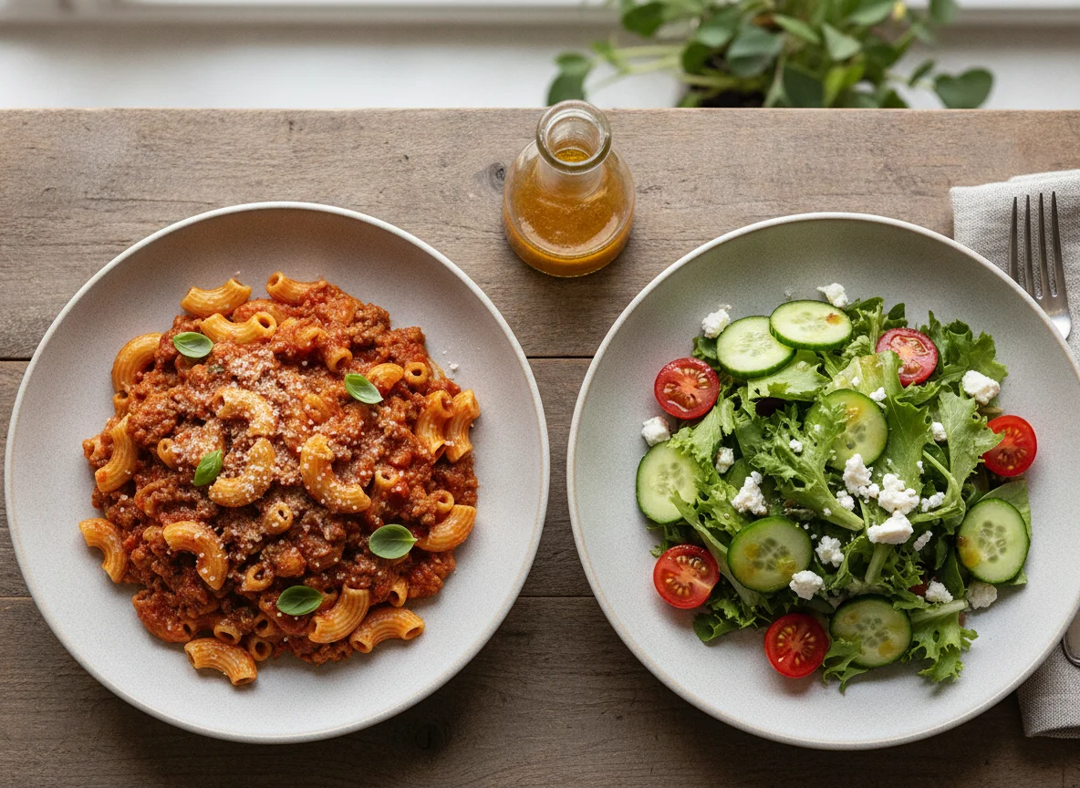 Beef Macaroni and Garden Salad photo