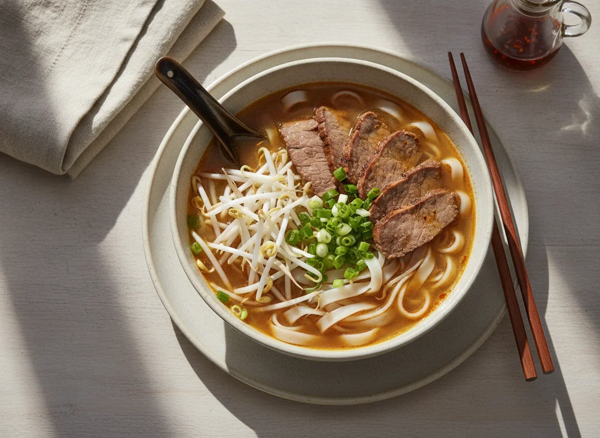 Beef Noodle Soup with Bean Sprouts photo