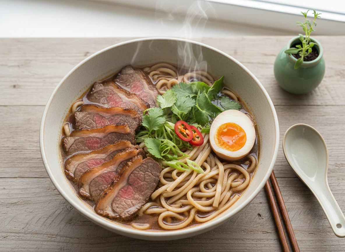 Beef Noodle Soup with Egg photo
