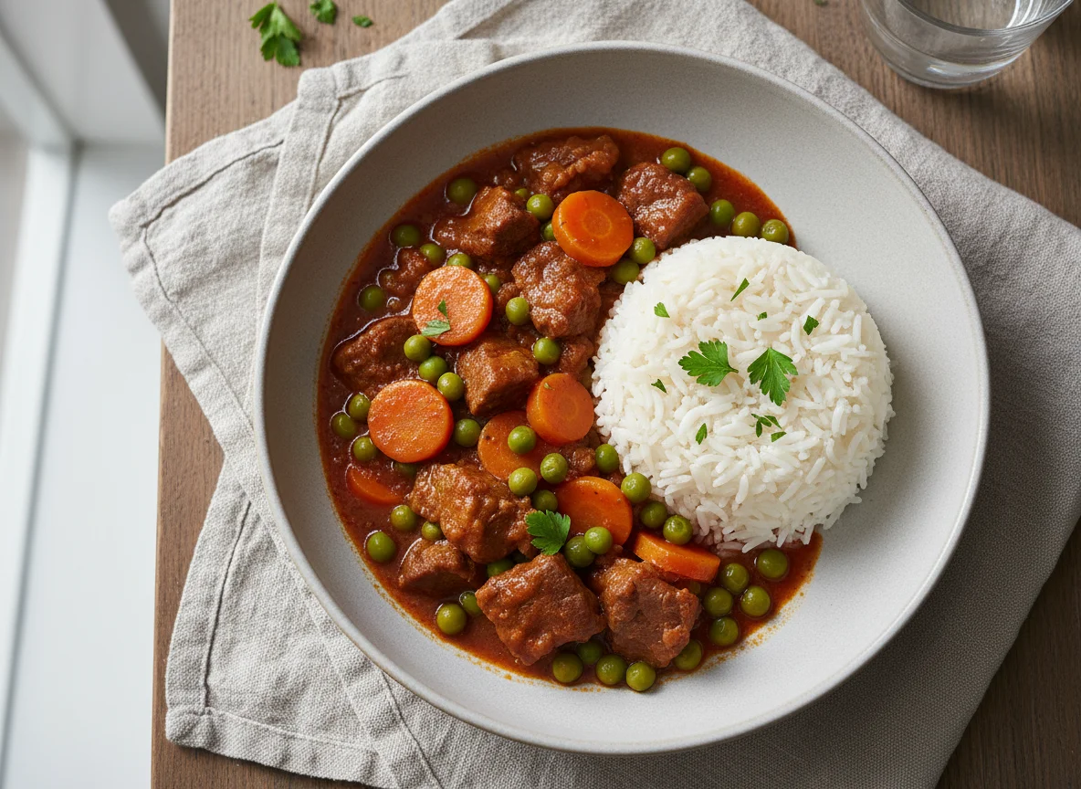 Beef or Lamb Stew with Rice and Vegetables photo