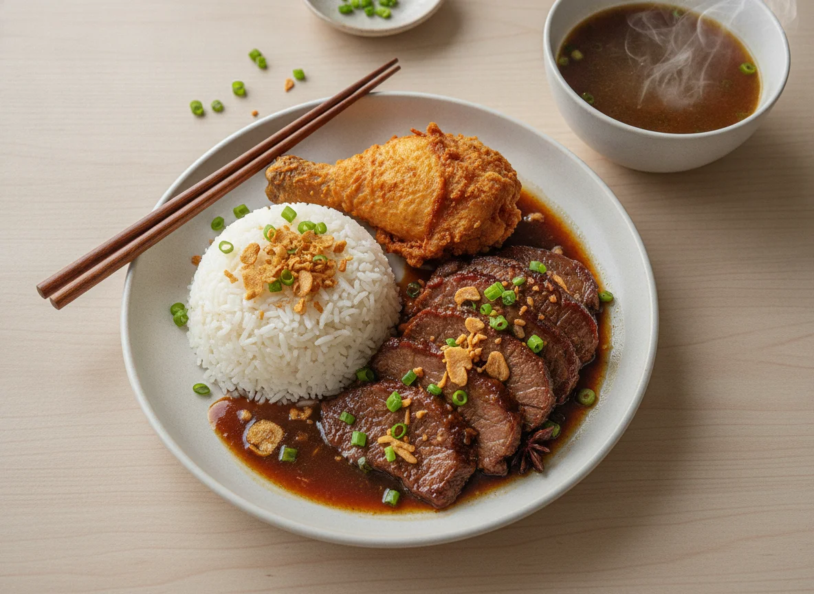 Beef Pares with Fried Chicken and Rice photo