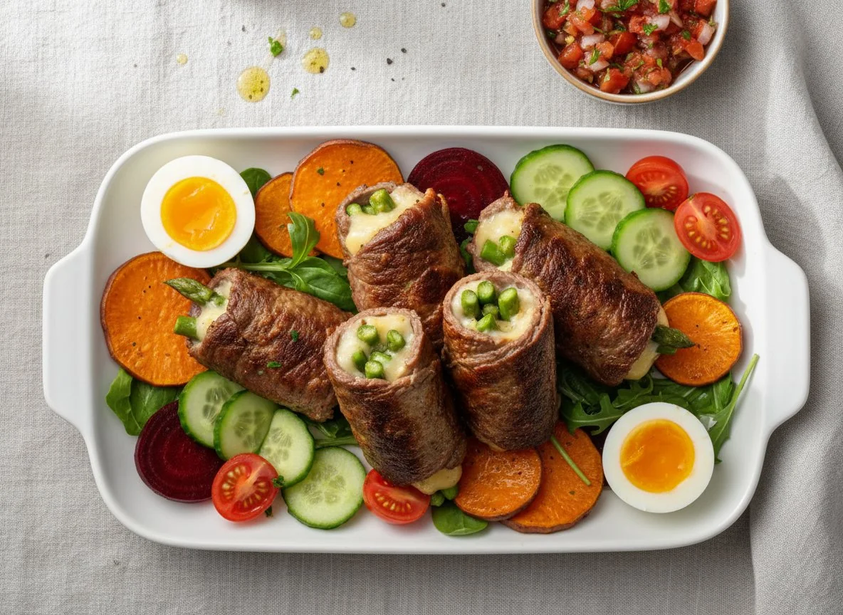 Beef Rolls with Salad and Hard-Boiled Eggs photo