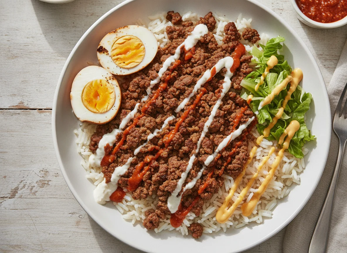 Beef Shawarma Rice with Hard Boiled Eggs photo
