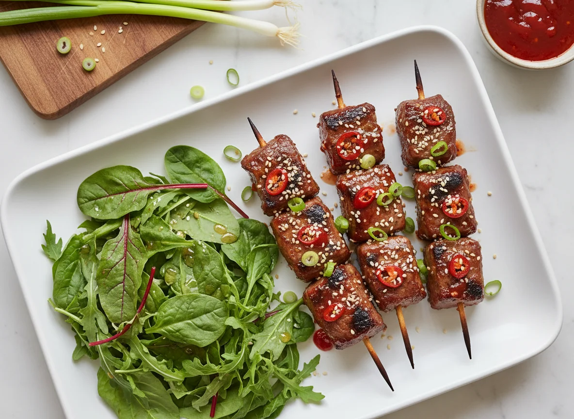 Beef Skewers with Sesame and Spring Onion photo