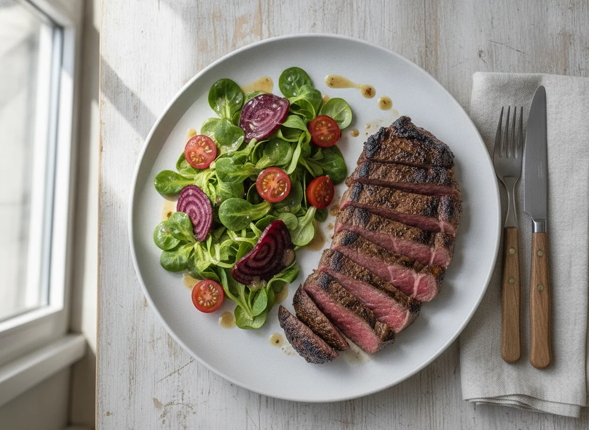 Beef steak with mixed salad photo
