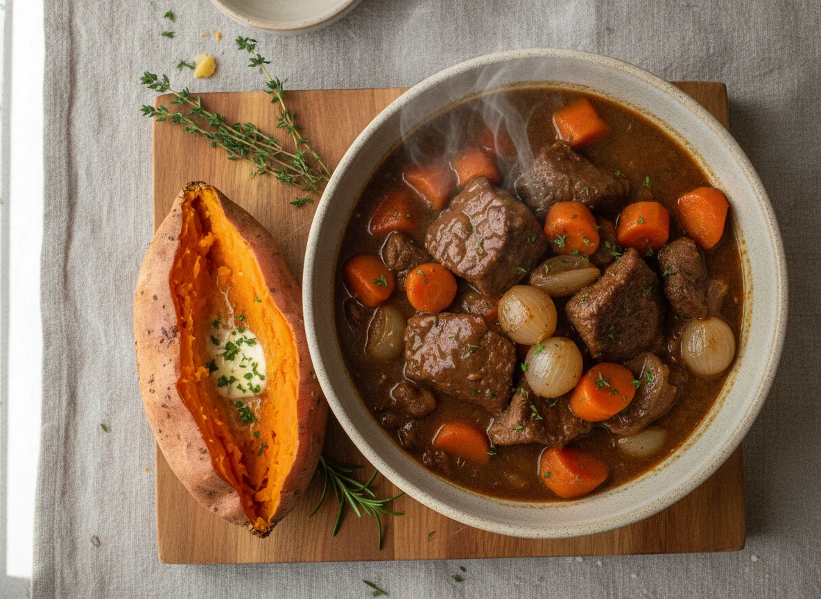 Beef Stew with Baked Sweet Potato photo