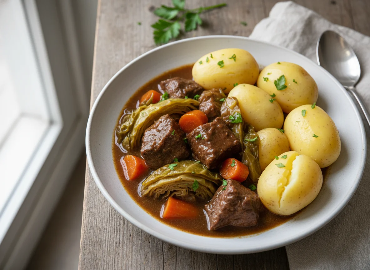 Beef Stew with Boiled Potatoes photo