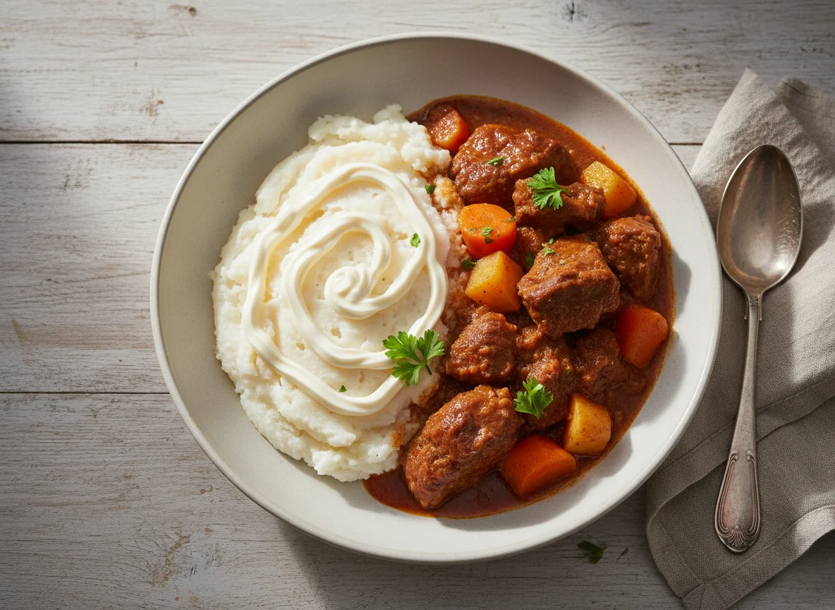 Beef Stew with Pap and Mayonnaise photo