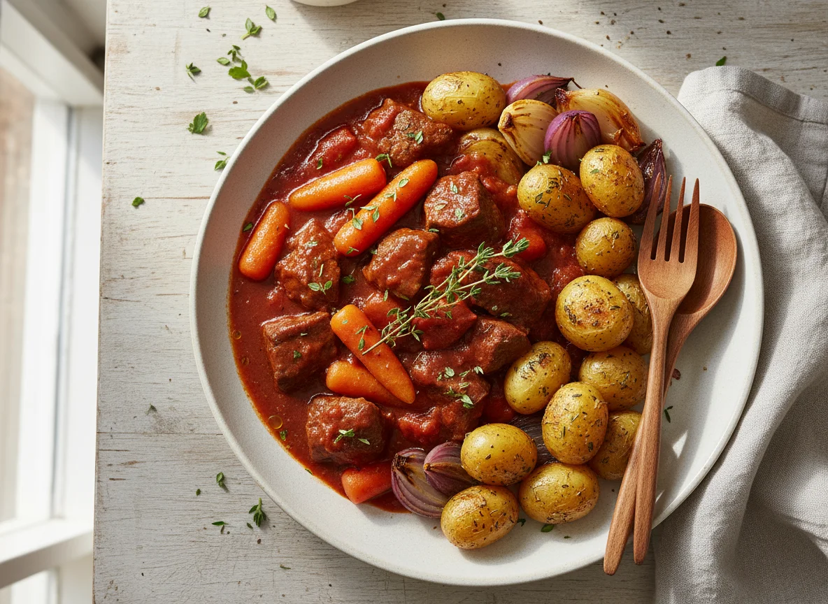 Beef Stew with Roasted Potatoes and Onions photo