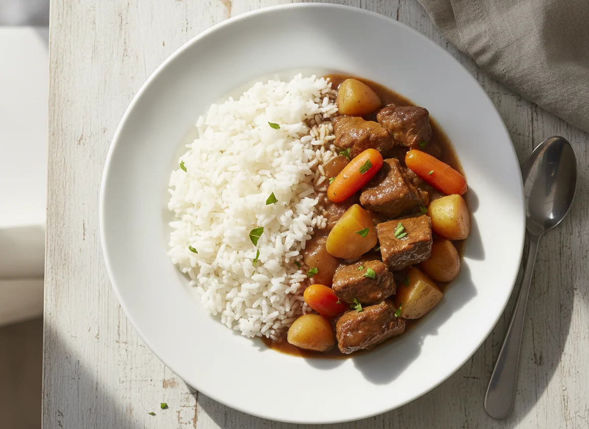 Beef Stew with White Rice photo