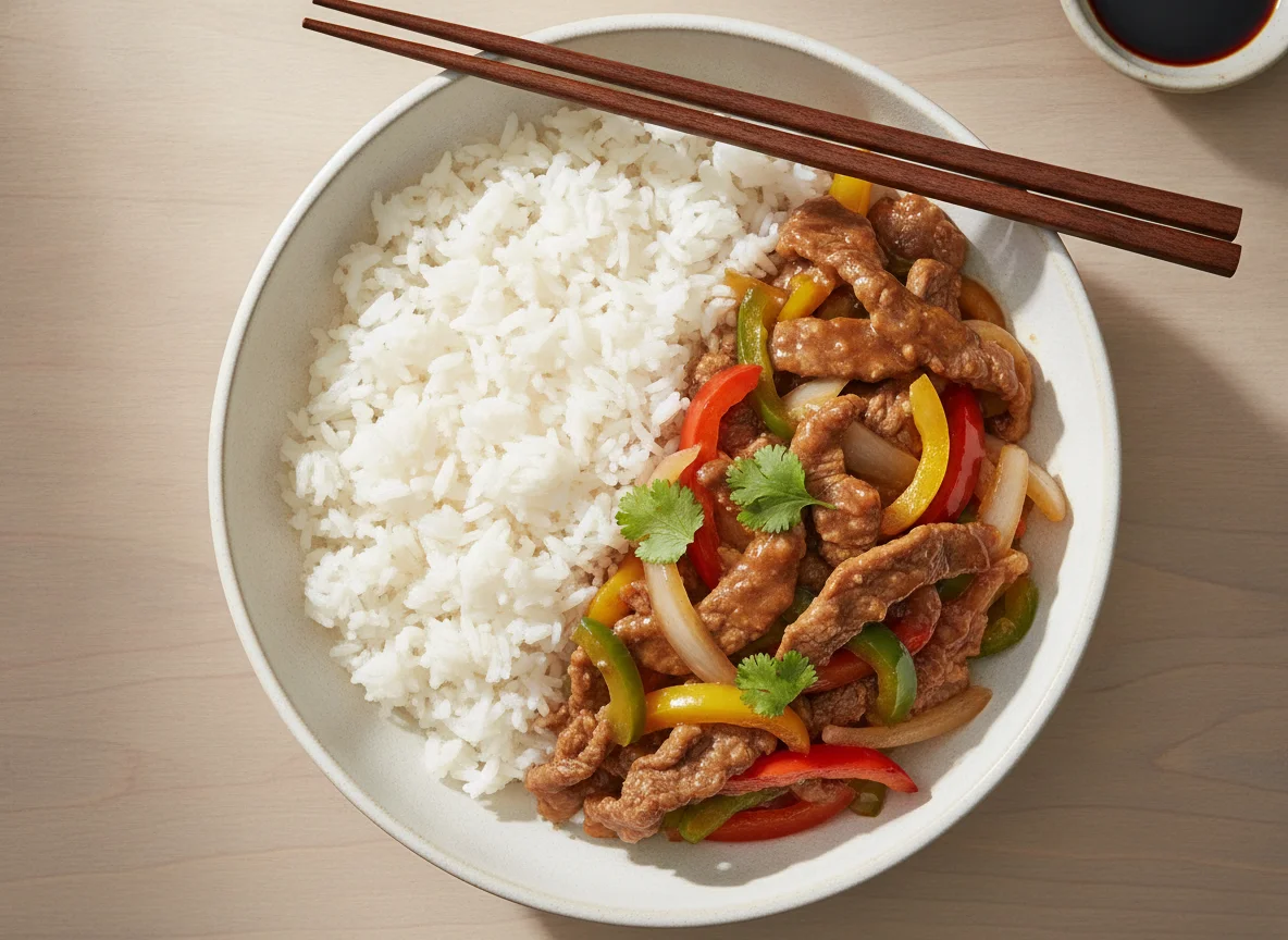 Beef Stir-fry with White Rice photo