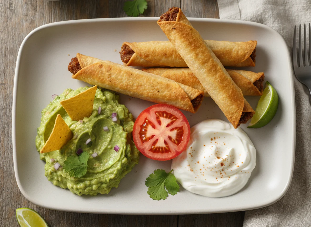 Beef Taquitos with Guacamole and Sour Cream photo