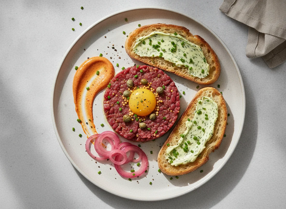 Beef Tartare with Toast and Pickled Onions photo