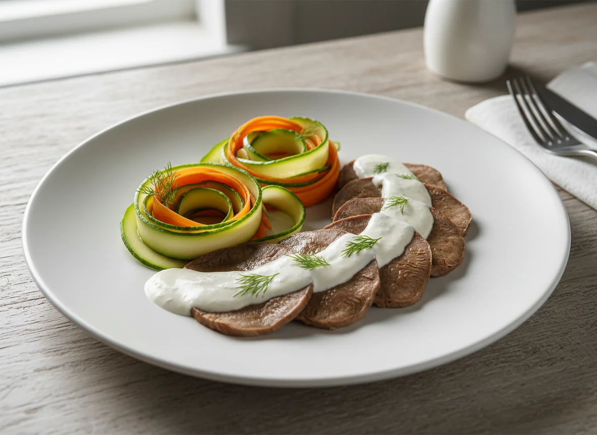 Beef Tongue with Zucchini and Carrot Ribbons photo
