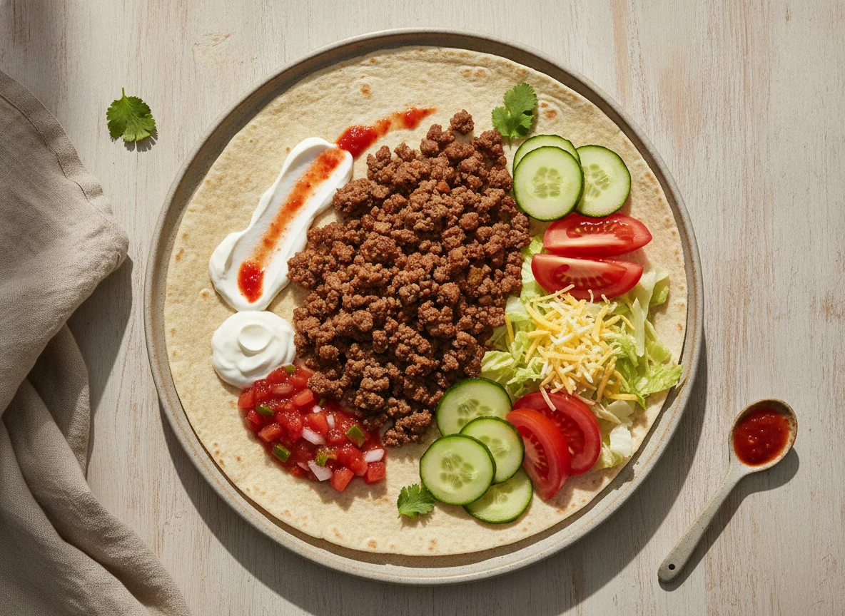 Beef Tortilla with Vegetables and Sauces photo