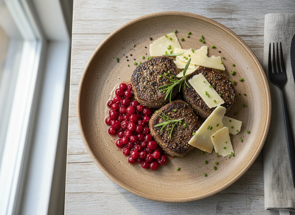 Beef with Lingonberries and Cheese photo