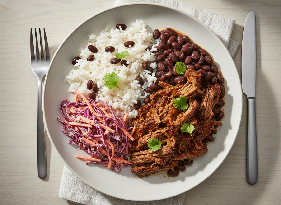 Beef with Rice and Beans and Coleslaw photo