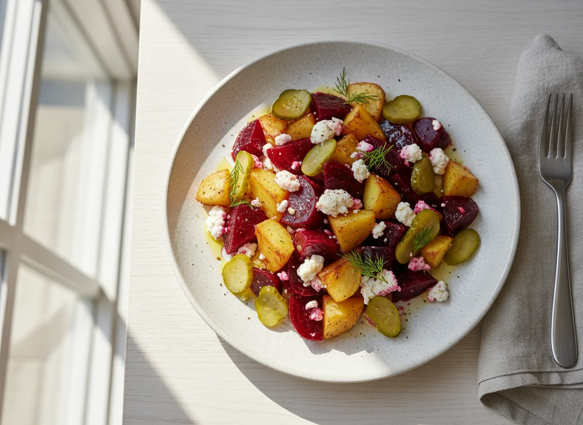 Beet and Potato Salad with Feta and Pickles photo