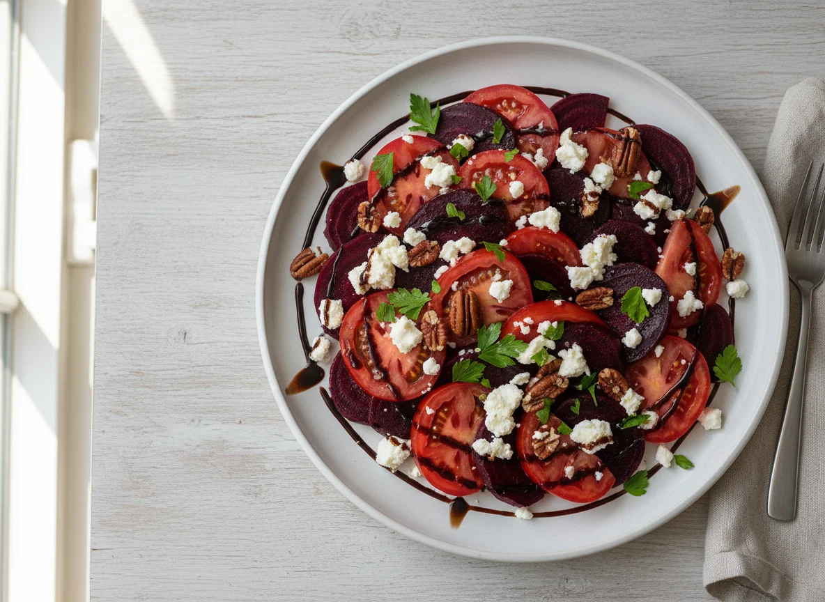 Beet and Tomato Salad with Pecans and Feta photo