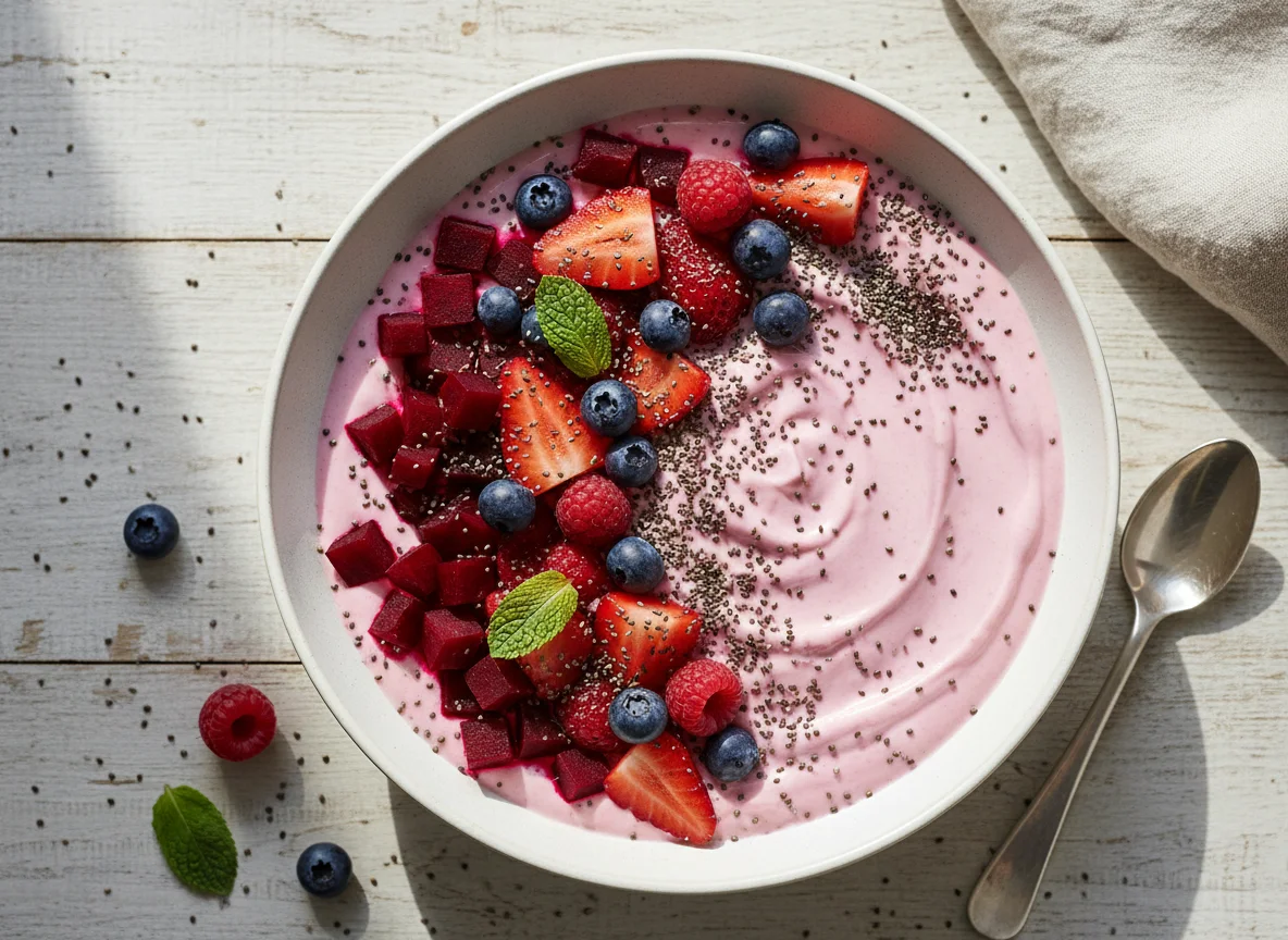 Beetroot and Berry Yogurt with Chia Seeds photo