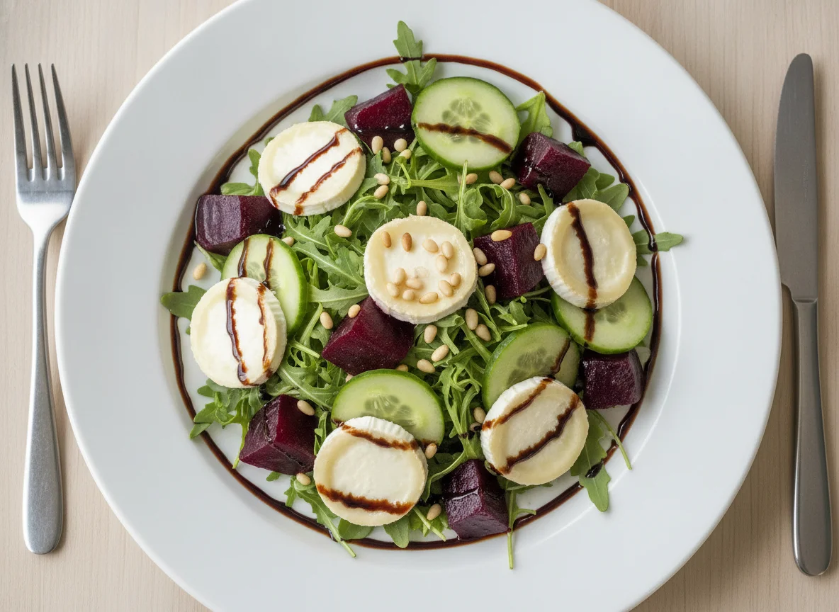Beetroot and Goat Cheese Salad with Pine Nuts photo