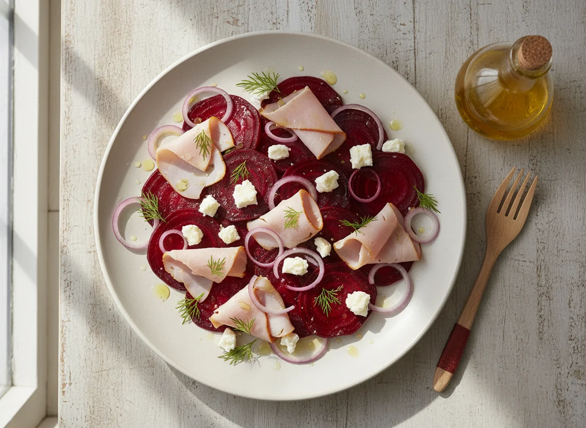Beetroot Salad with Turkey Ham and Low-Fat Cheese photo