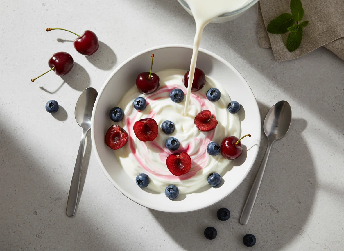 Berries and Yogurt with Soy Milk photo