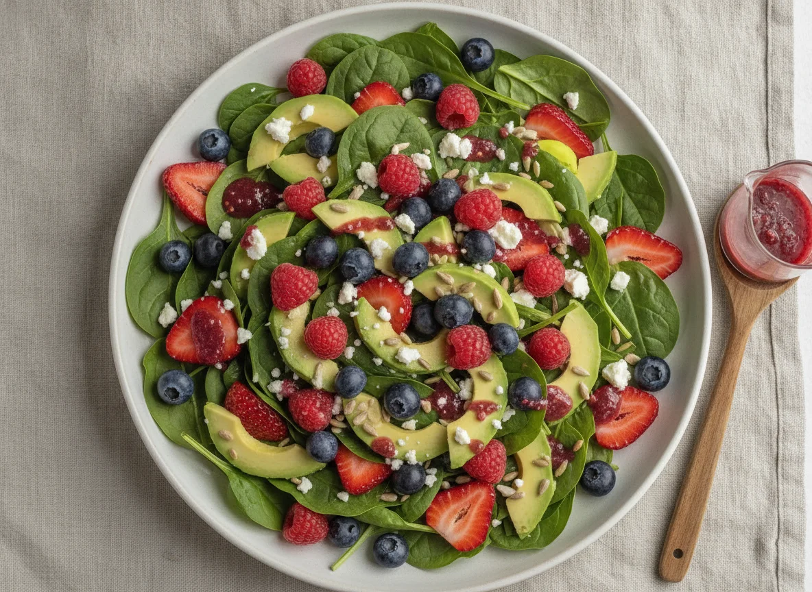 Berry and Avocado Spinach Salad with Raspberry Vinaigrette photo