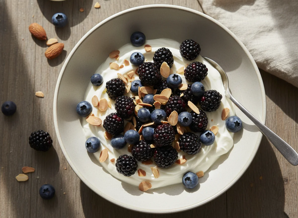 Berry and Yogurt Bowl with Almonds photo