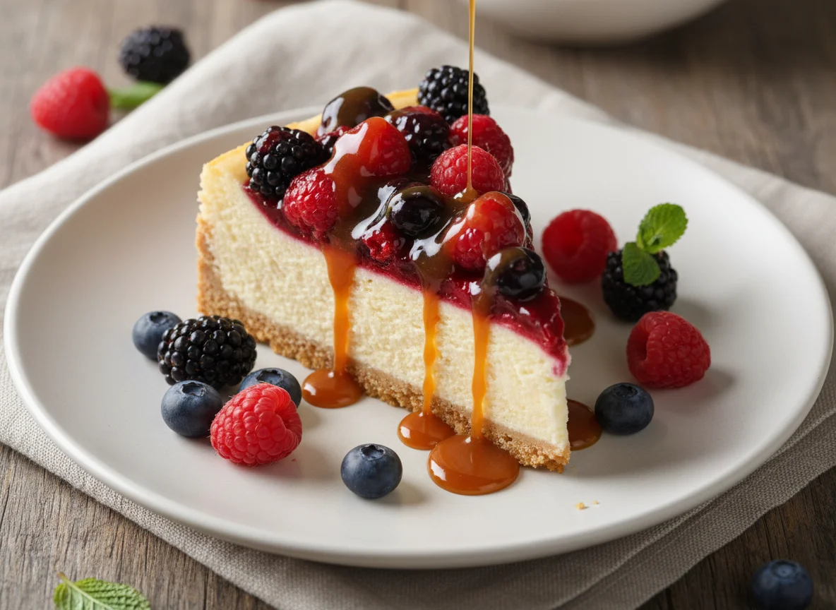 Berry Cheesecake with Caramel Drizzle photo
