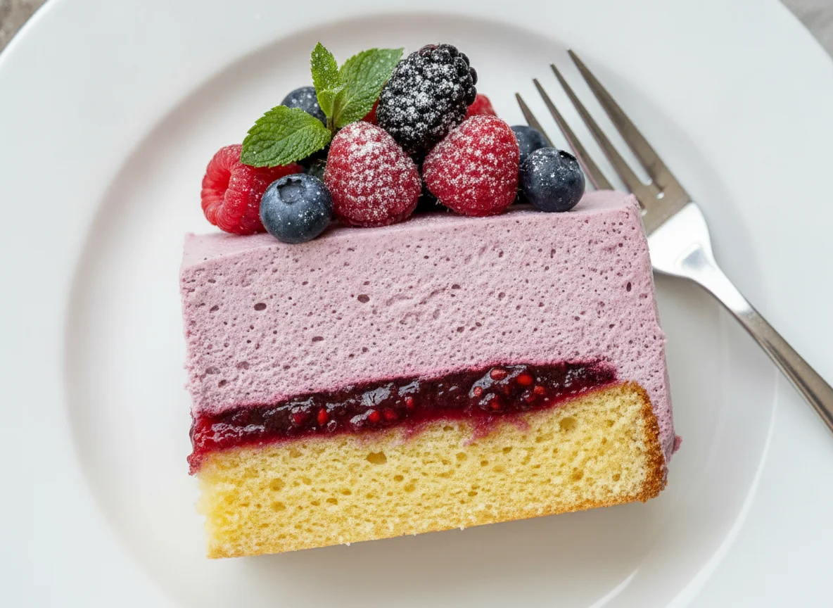 Berry Mousse Cake Slice photo