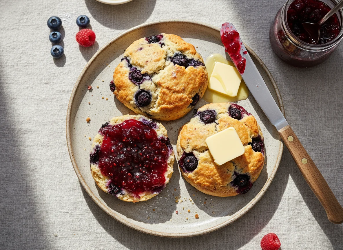 Berry Scones with Jam and Butter photo