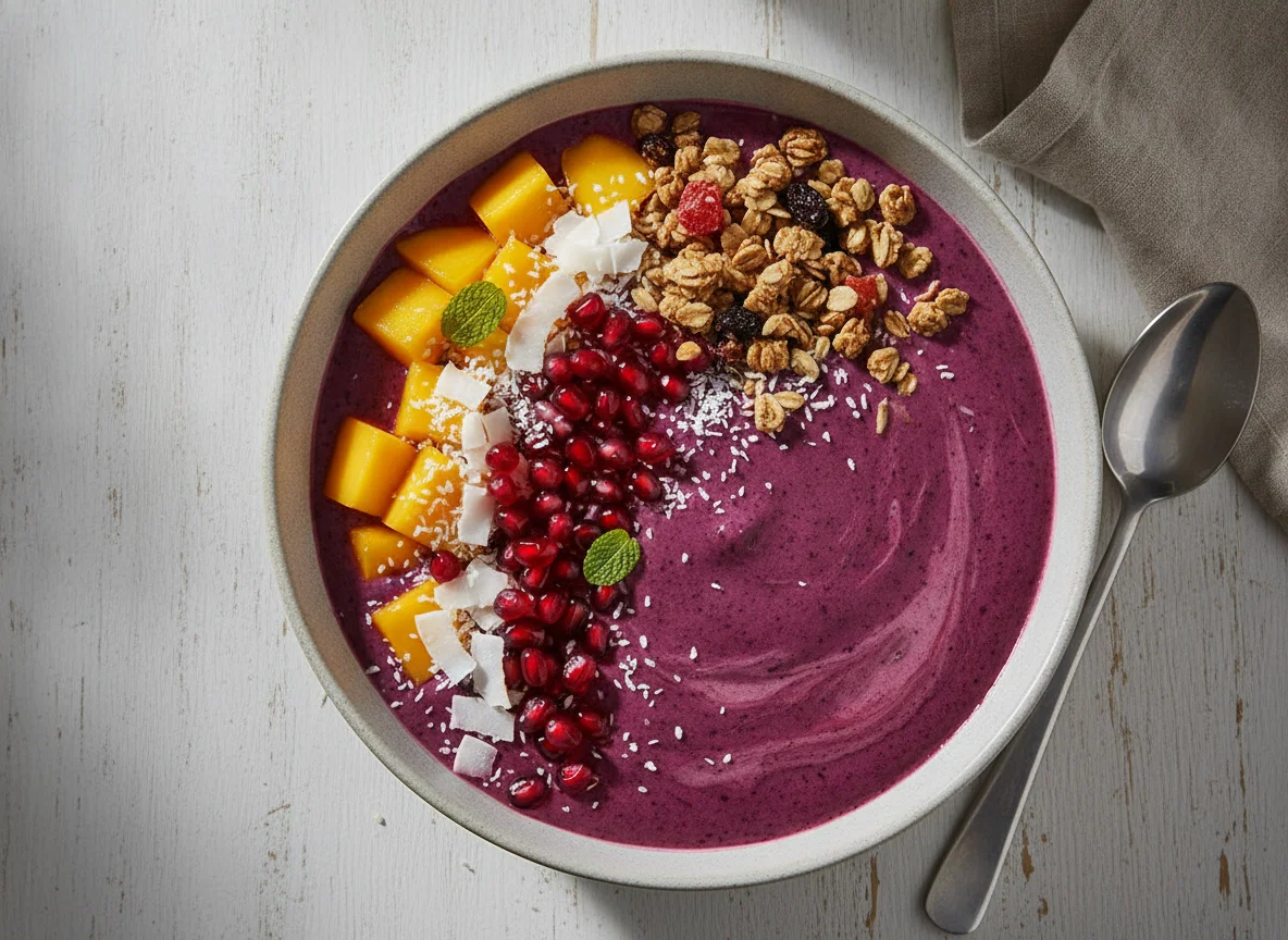 Berry Smoothie Bowl with Mango and Granola photo