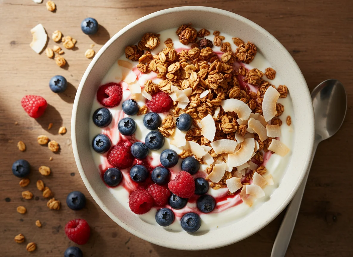 Berry Yogurt Bowl with Granola and Coconut photo