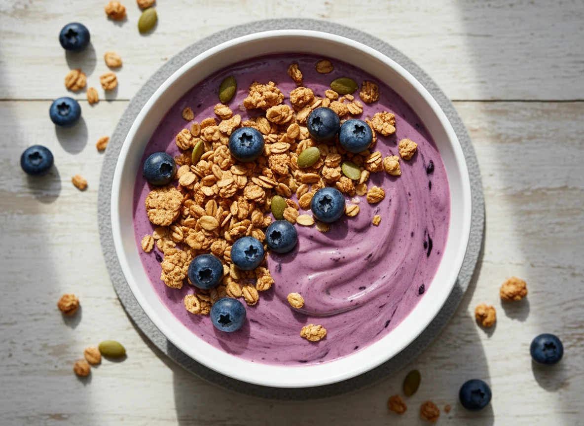 Berry Yogurt with Granola and Blueberries photo