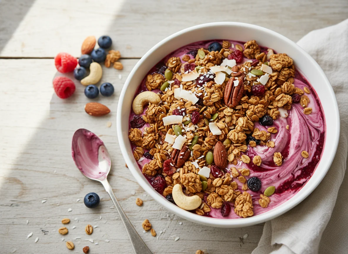 Berry Yogurt with Granola and Mixed Toppings photo