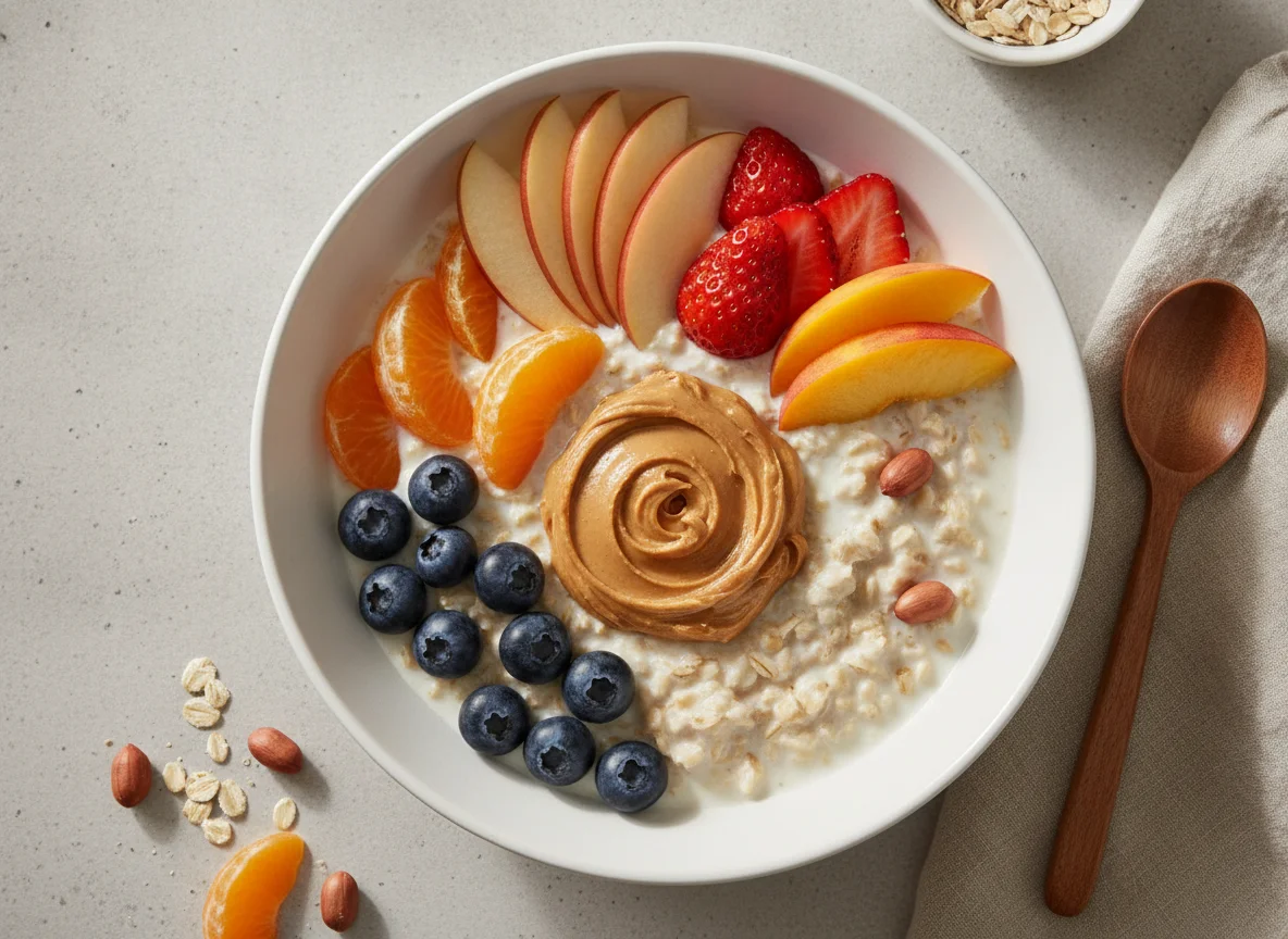 Bircher Muesli with Mixed Fruit and Peanut Butter photo