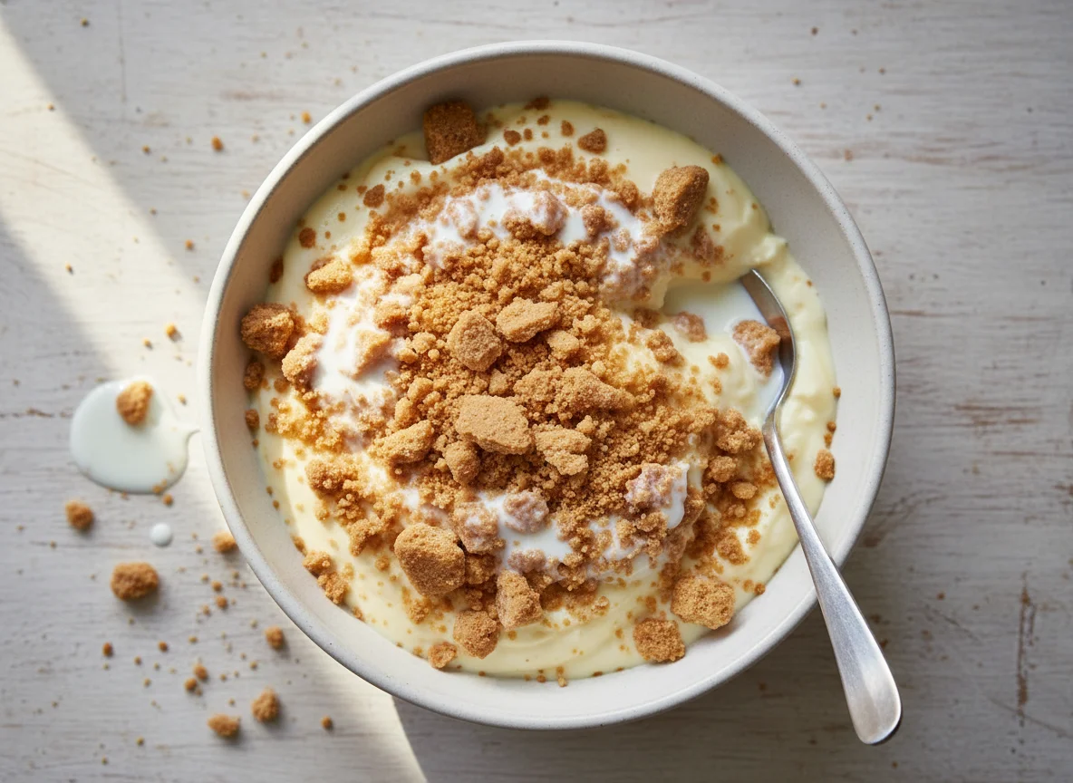 Biscuit Crumble Dessert with Cream photo