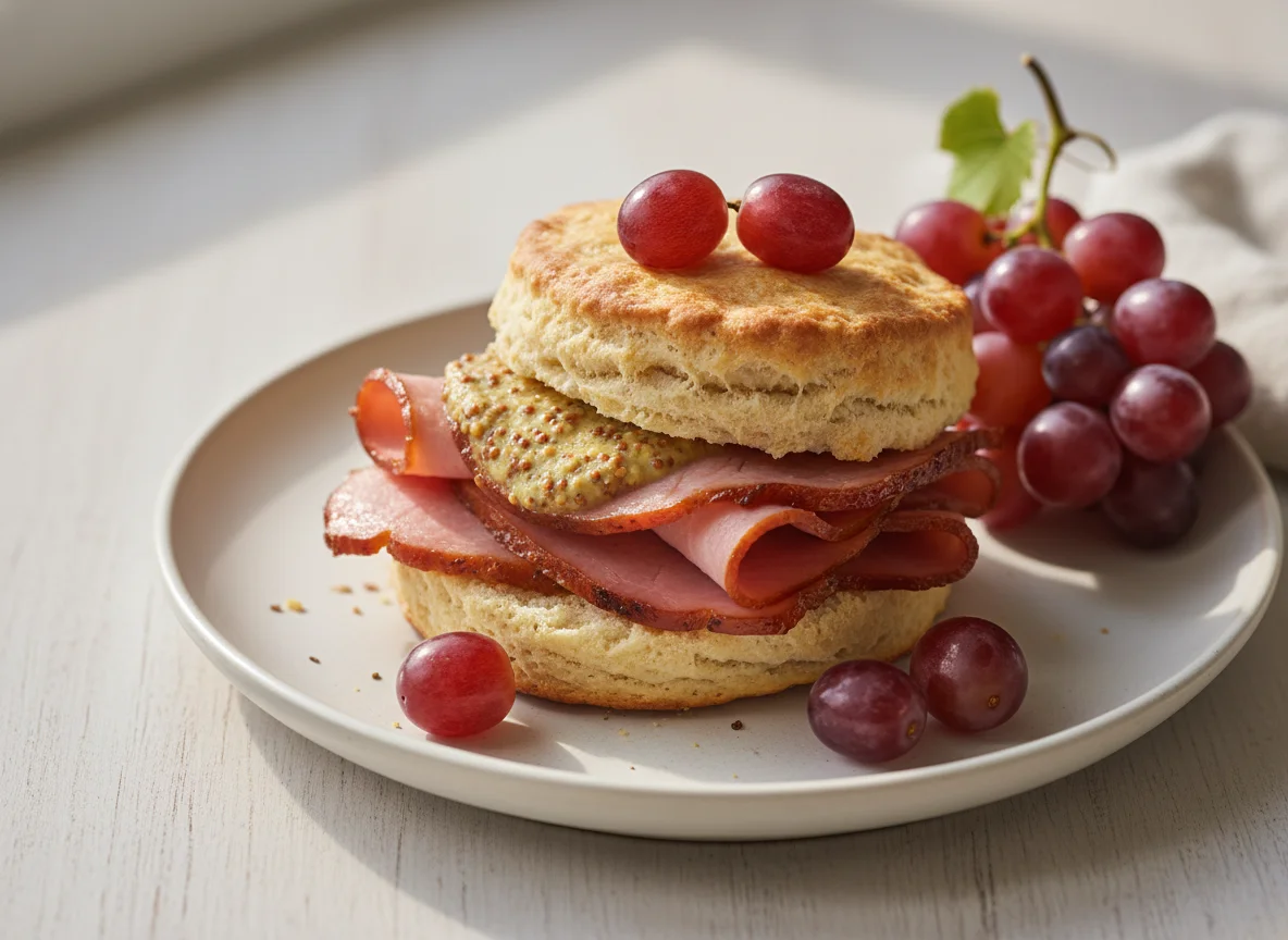 Biscuit Sandwich with Grapes photo