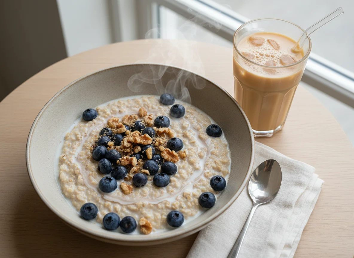 Blueberry Oatmeal with Milk Tea photo